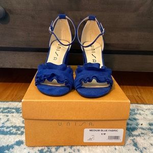 Unisa Royal Blue Ruffle Trim Block Heels  - Brand New